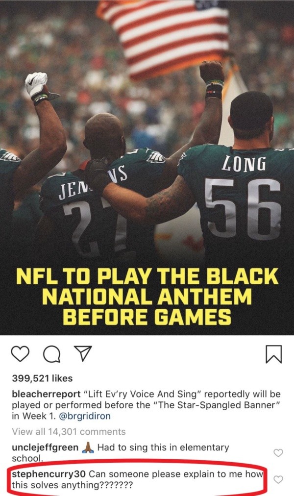 Stephen Curry comentó en contra de la NFL