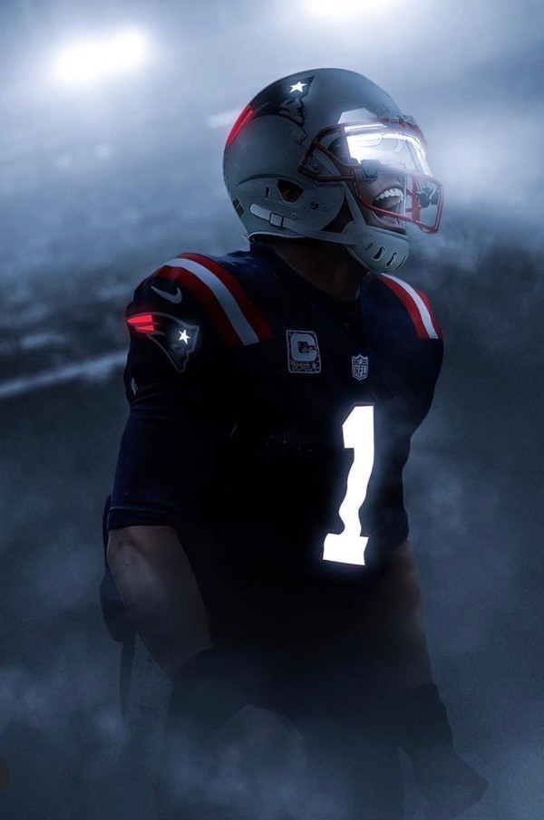 Ilustración de Cam Newton con el jersey de los Pats