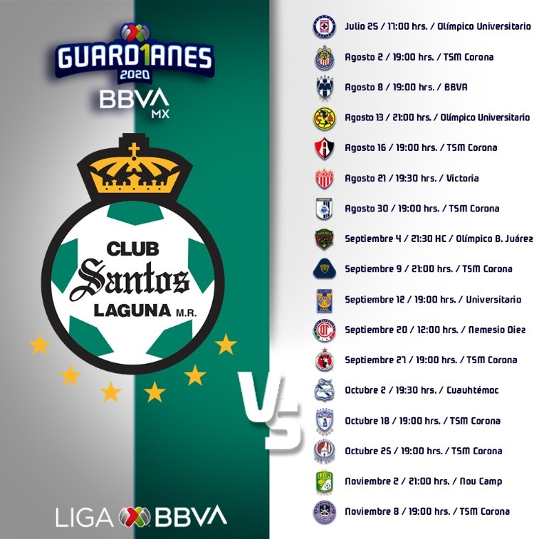 El calendario completo de Santos Laguna para el Torneo Guard1anes 2020