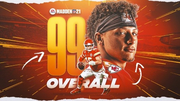 Mahomes y su rating en Madden 21 (@Chiefs)