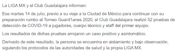 El comunicado de la Liga MX (sitio oficial).