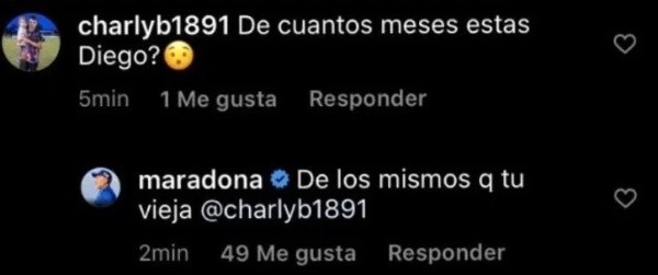 El comentario del usuario y la respuesta de Maradona. (Foto: Crónica)