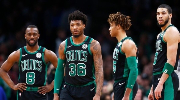 Kemba Walker, Marcus Smart, Romeo Langford &amp; Jayson Tatum. (Getty)