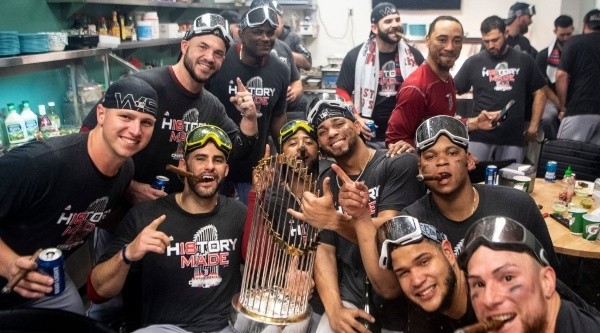 The Red Sox celebrating the 2018 World Series win. (Getty)