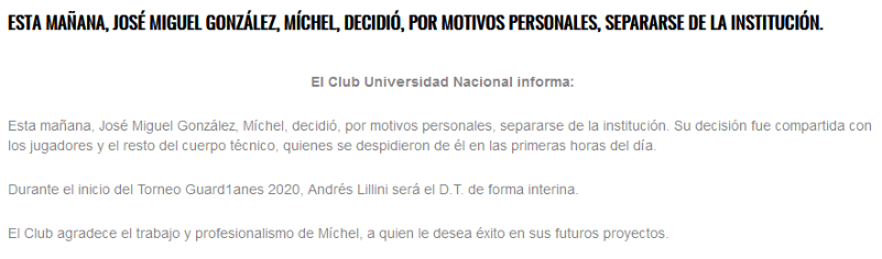 A pocos días de su debut en el Guard1anes 2020, Pumas se quedó sin DT (Foto: Captura)