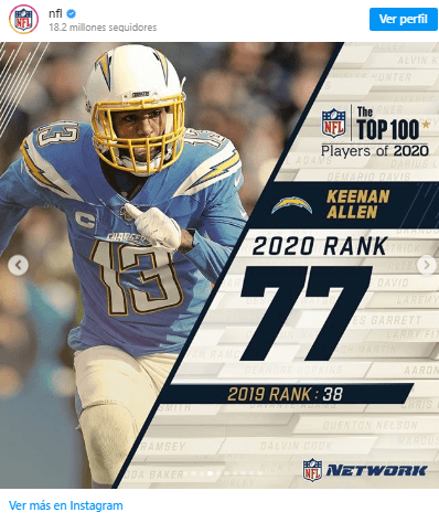 Calificacion de a Keenan Allen según la NFL