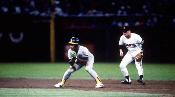 Rickey Henderson (Athletics) in the 1989 World Series. (Getty)