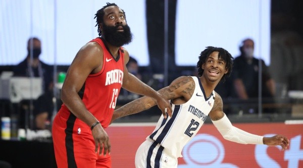 James Harden &amp; Ja Morant battling for a Rebound. (Getty)