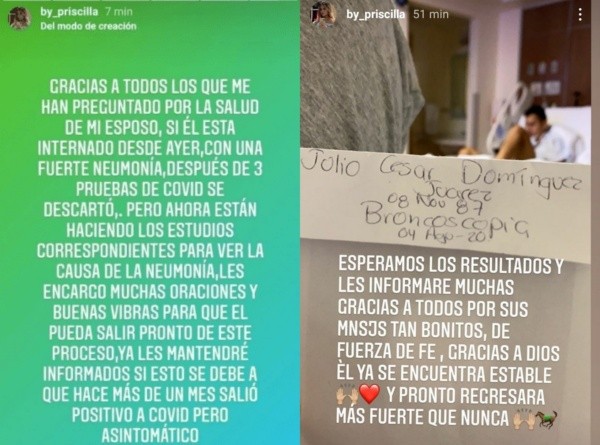 Las historias de Instagram de la esposa del Cata Domínguez. (Captura)