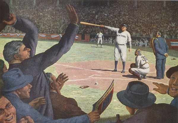 CIRCA 1933 An illlustration of Babe Ruth calling his shot in the fifth inning of the third game, 1932 World Series, He then proceeded to hit a homerun where he pointed his bat. (Getty)