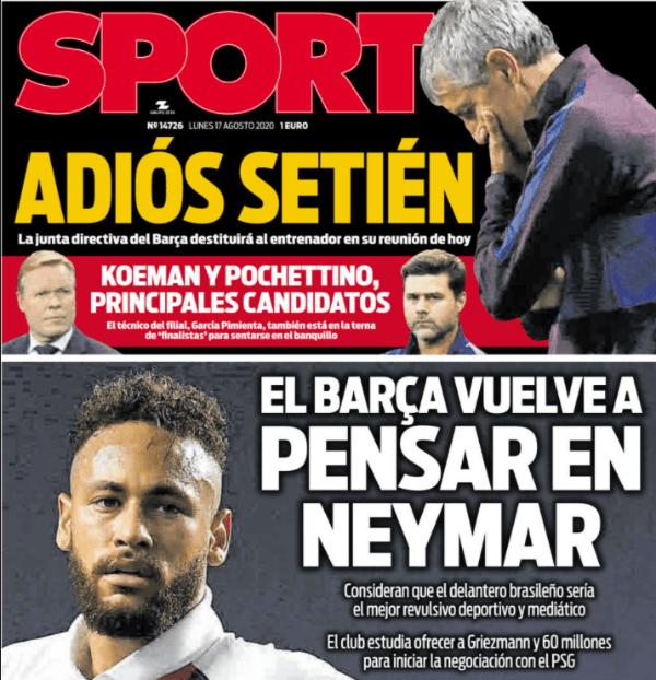 La portada del diario &#039;Sport&#039;.