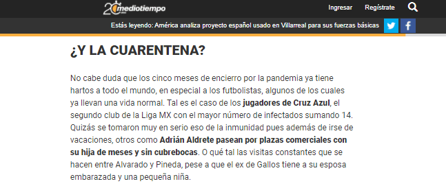 Cruz Azul contra protocolo sanitario