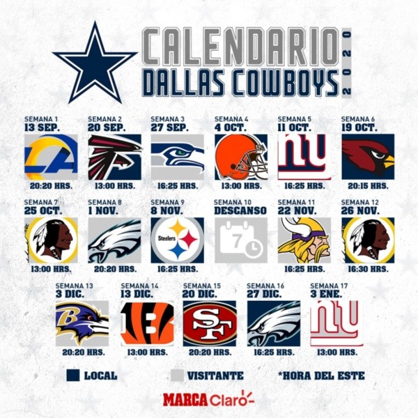 Previas NFL 2020 Dallas Cowboys calendario completo, altas, bajas y
