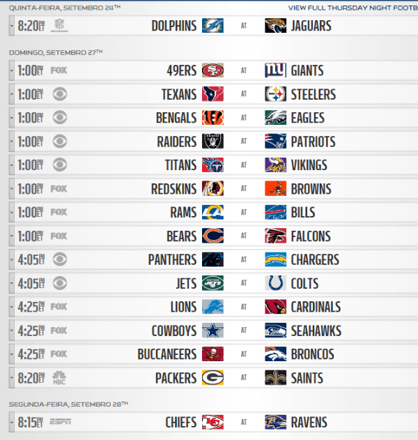 Como é definido o calendário de cada time da NFL - UOL Esporte