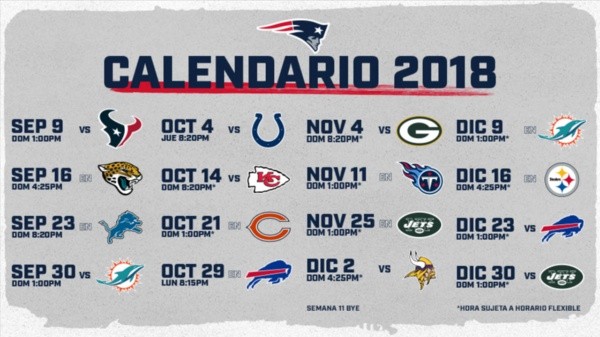 Calendario de los Patriots (New England Patriots)