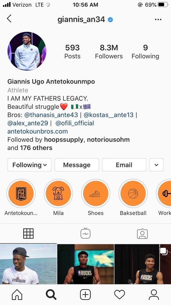 El perfil de Antetokoumpo en Instagram (Captura)