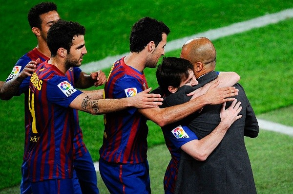 Guardiola y Messi en una de sus últimas funciones juntos. (Getty)