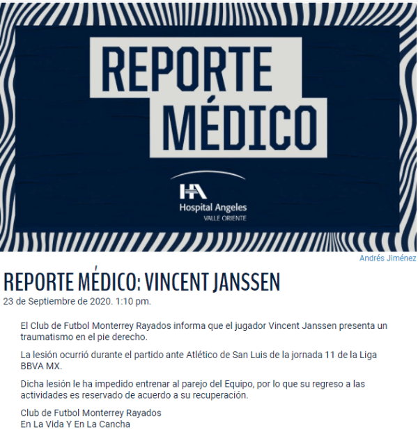 El informe médico que publicó Monterrey.