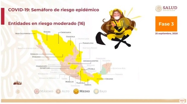 Estados en color amarillo a partir del 28 de septiembre. (Gobierno de México)