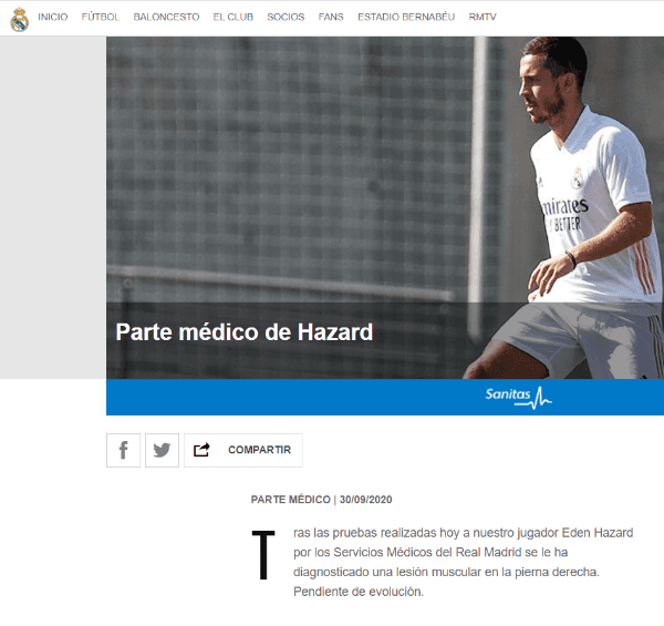 El comunicado del Madrid sobre Hazard.