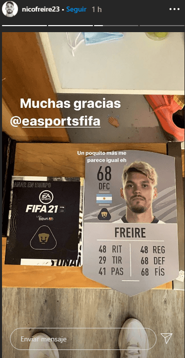 La carta de Nico Freire en FIFA 21 (Instagram: Nicolás Freire)