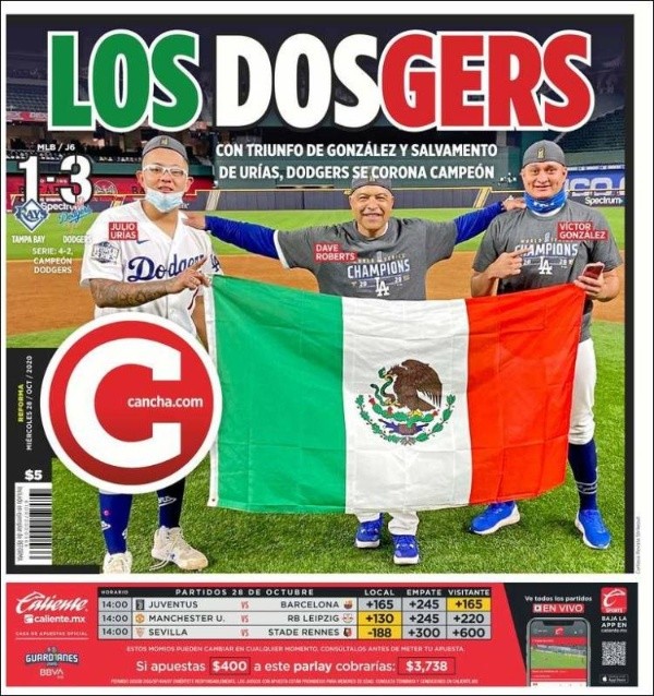 La portada de Cancha, del diario Reforma, con el título de los Dodgers (Reforma)