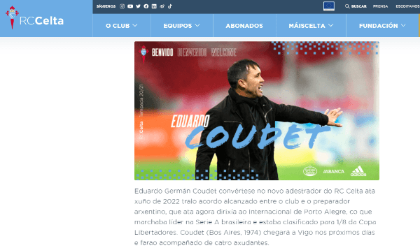 Parte del comunicado con el que el Celta le dio la bienvenida al Chacho (Foto: Captura)