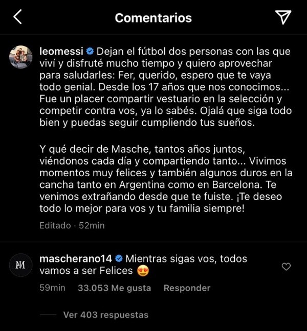 La respuesta de Masche a Messi.