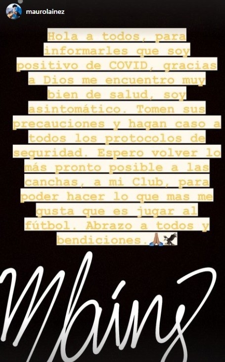 Mensaje de Mauro Lainez en su Instagram.