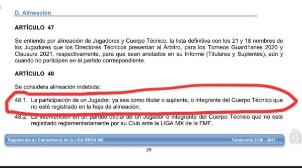 El reglamento de la Liga MX.