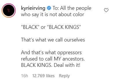 Comentario de Irving en Instagram (@kyrieirving)