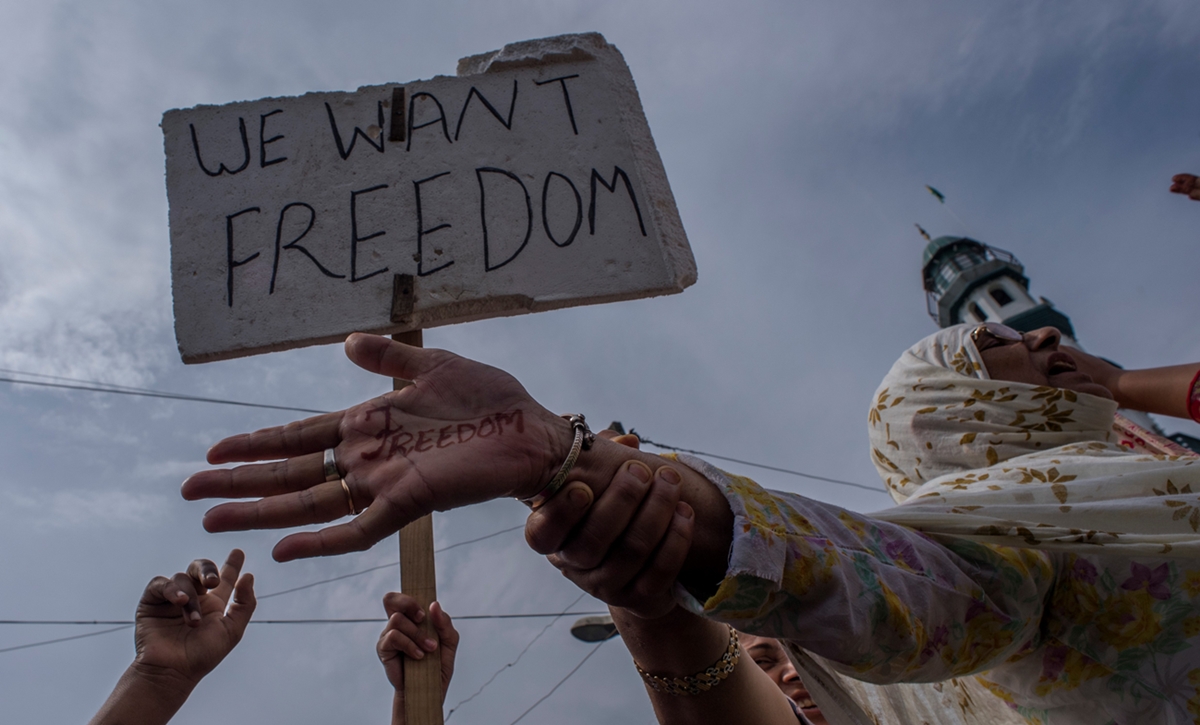 &quot;Nós queremos liberdade&quot; - Protesto de mulheres na Índia. Foto: Getty Images