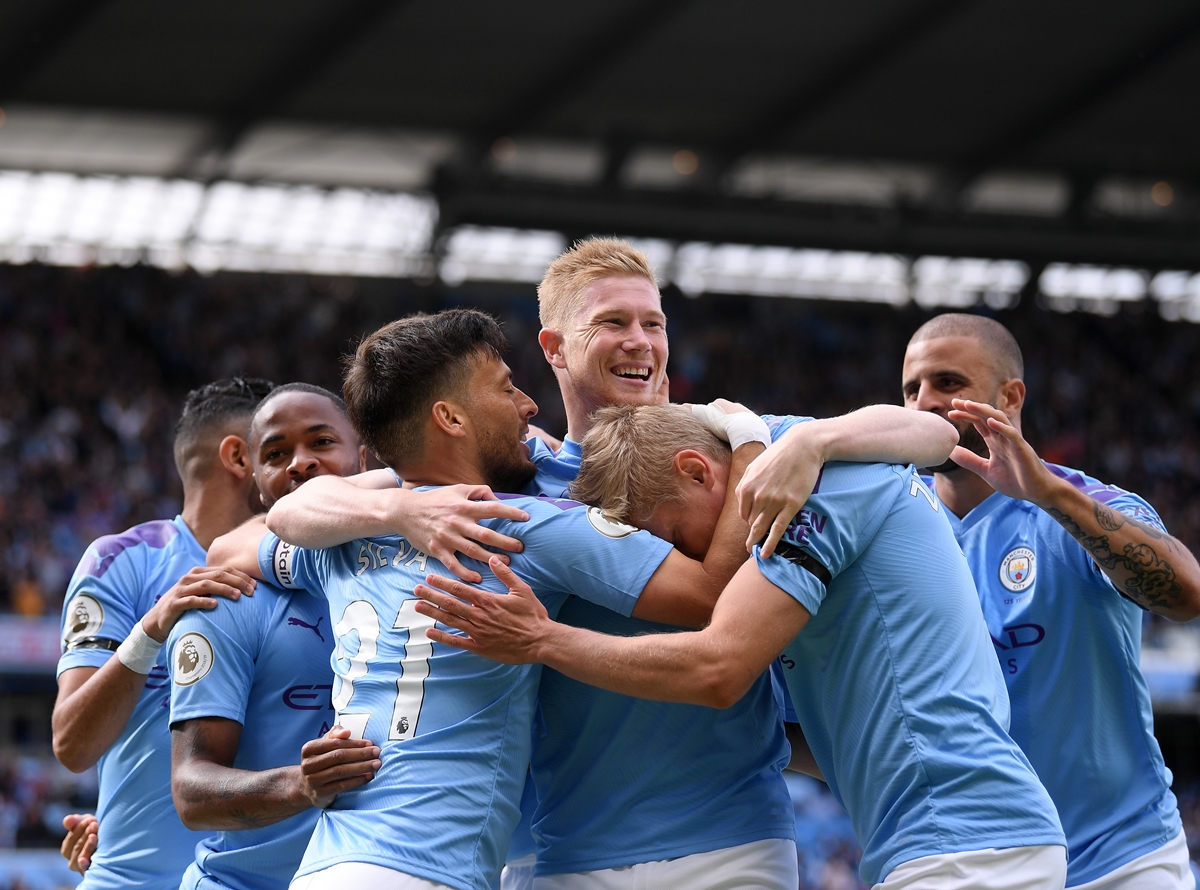 Comemoração de gol do Manchester City. Foto: Getty Images