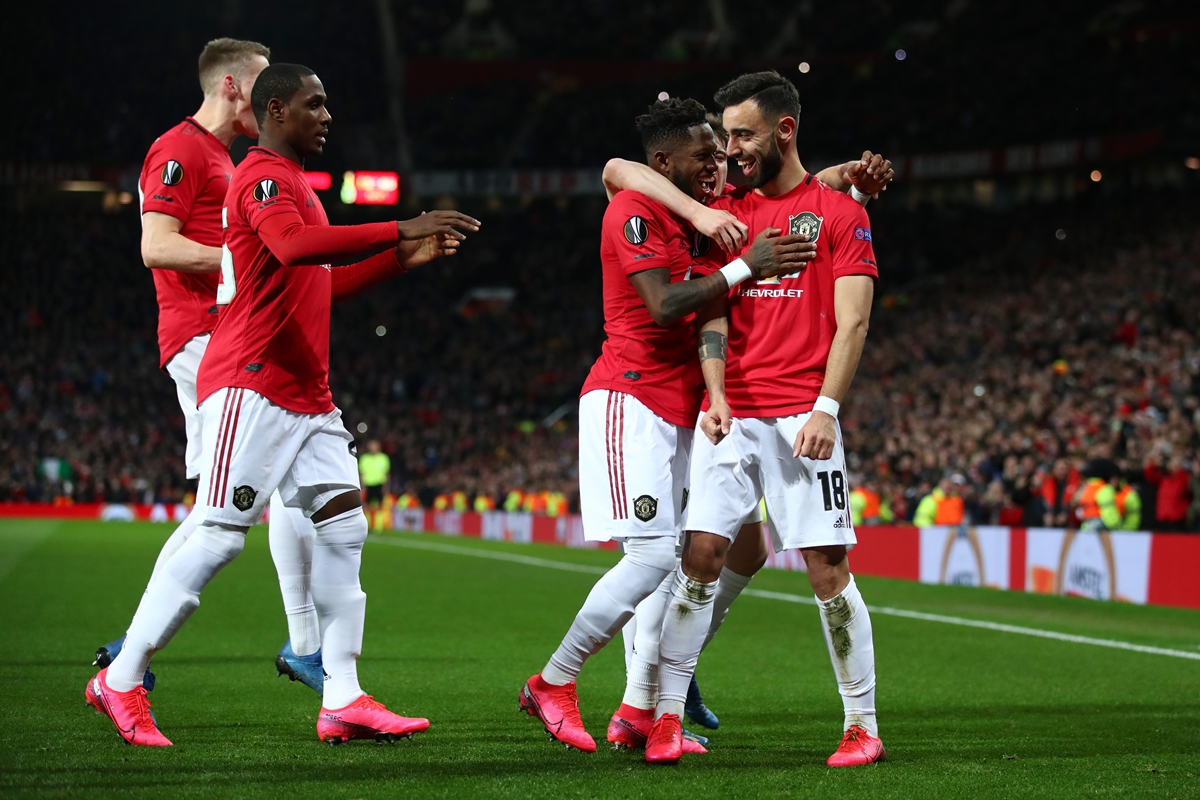 Jogadores do Manchester United comemoram gol. Foto: Getty Images