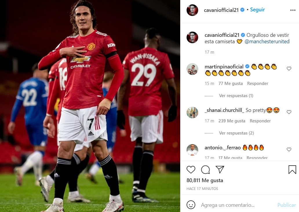La publicación de Cavani. (Foto: Instagram)