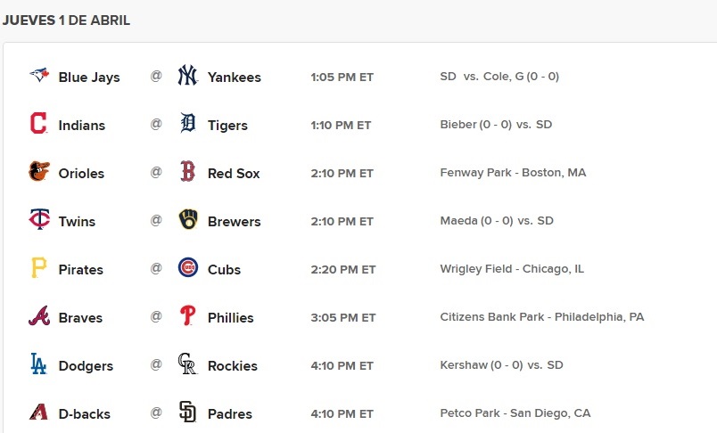 Calendario del Opening Day (Foto: MLB.com)