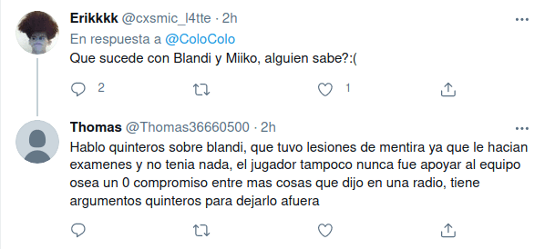 Respuestas a Colo Colo en Twitter