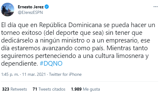 El tweet de Ernesto Jerez