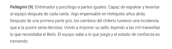 Calificación El Desmarque del Betis vs Levante