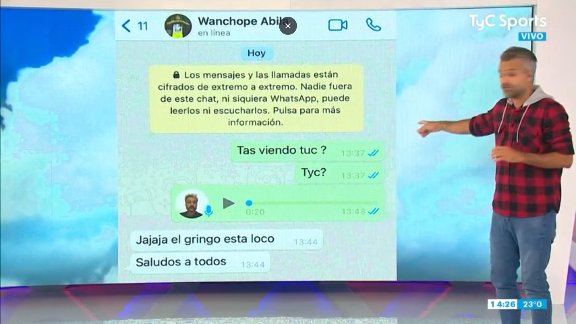 El momento de la respuesta de Ábila. (Foto: TyC)