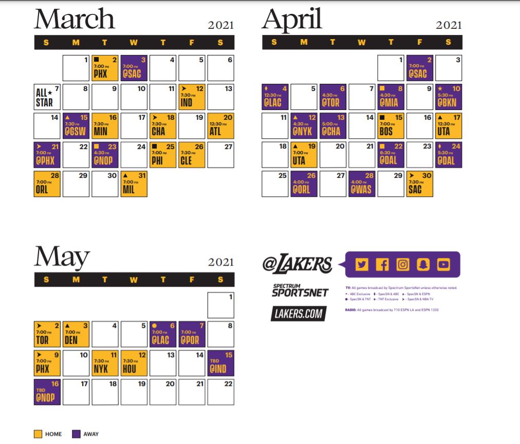 Calendario de Los Angeles Lakers