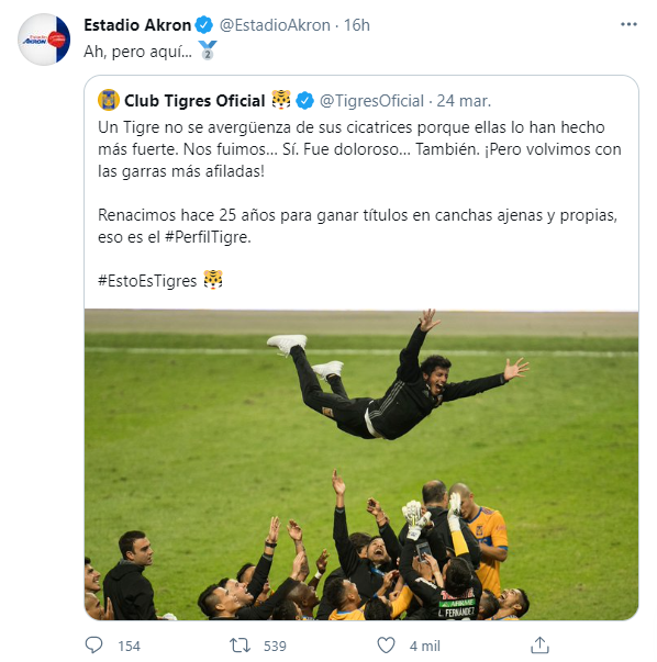 El tuit del Estadio Akron.