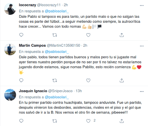 Reacciones a Pablo Solari en Twitter