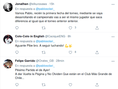 Reacciones a Pablo Solari en Twitter