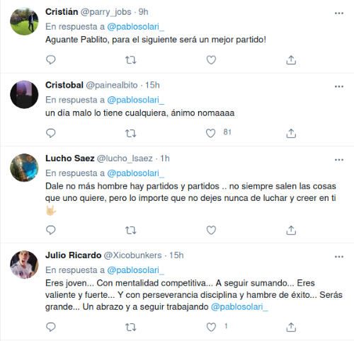 Reacciones a Pablo Solari en Twitter