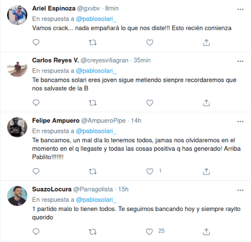 Reacciones a Pablo Solari en Twitter