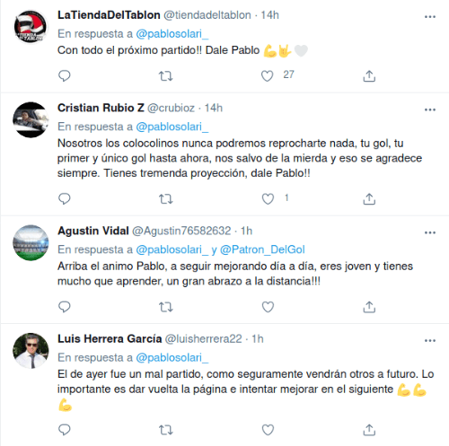 Reacciones a Pablo Solari en Twitter