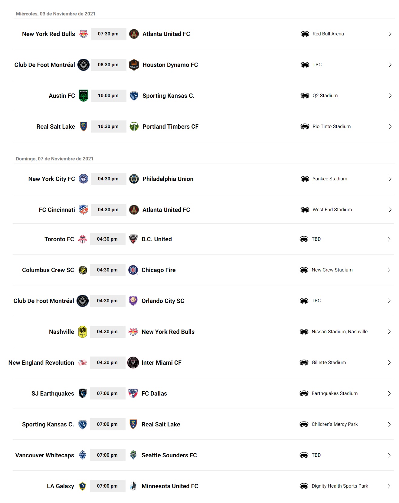 MLS 2021 Posiciones, resultados, equipos, fechas, calendario completo