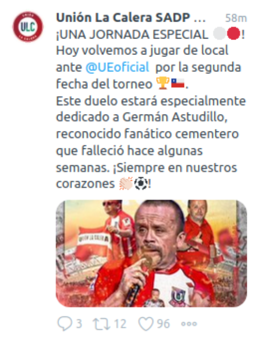 Unión La Calera dedica partido a través de Twitter
