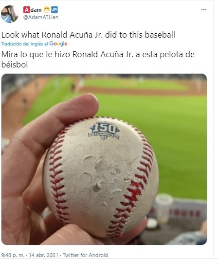 Pelota tras jonrón de Acuña Jr